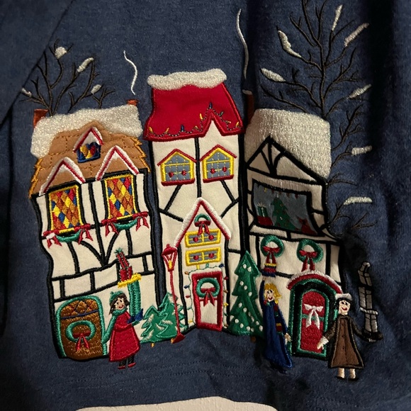 BECHAMEL Embroidered Applique Christmas Winter Village Cardigan Women's Size 3X - Picture 2 of 6